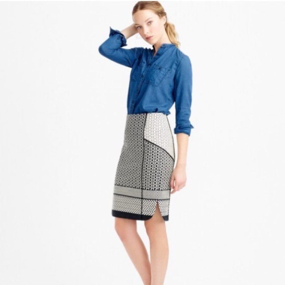 J.Crew Paneled Geometric Jacquard Pencil Skirt Size 2
